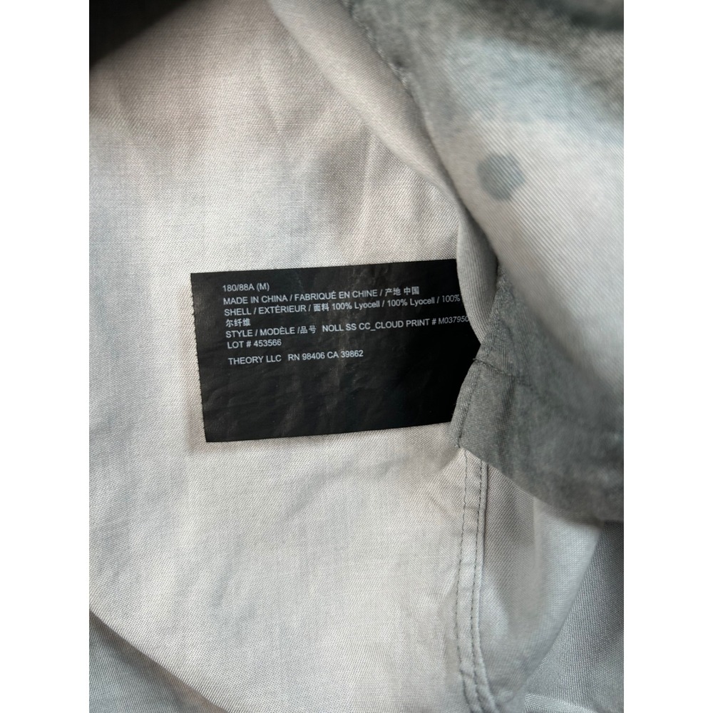 Theory Mens Noll SS CC Cloud Print Lyocell Button Up Shirt Grey White Size M - Picture 4 of 8